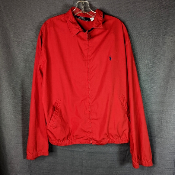 Red Ralph Lauren Jacket L Vintage 90s Polo Cotton Zip Up Windbreaker Hipster - Picture 1 of 11